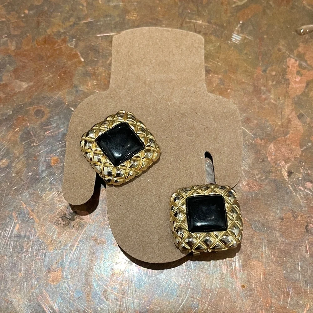 Elegant Black and Gold Woven Earrings